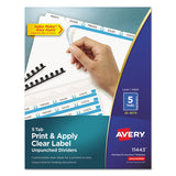 Print And Apply Index Maker Clear Label Unpunched Dividers, 5tab, Letter, 5 Sets