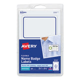 Flexible Adhesive Name Badge Labels, 3.38 X 2.33, White-blue Border, 40-pack
