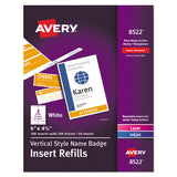 Name Badge Insert Refills, Horizontal-vertical, 2 1-4 X 3 1-2, White, 400-box