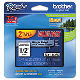 Tze Standard Adhesive Laminated Labeling Tapes, 0.47" X 26.2 Ft, Black On Clear, 2-pack