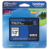 Tze Standard Adhesive Laminated Labeling Tape, 0.47" X 26.2 Ft, White On Black