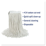 Cut-end Wet Mop Head, Cotton, No. 24, White 12-carton