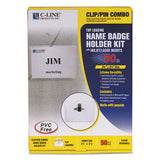Name Badge Kits, Top Load, 3 1-2 X 2 1-4, Clear, Combo Clip-pin, 50-box