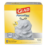 Forceflexplus Tall Kitchen Drawstring Trash Bags, 13 Gal, 0.72 Mil, 23.75" X 24.88", White, 100-box