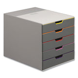 Varicolor® Stackable Plastic Drawer Box, 5 Drawers, Letter To Folio Size Files, 11.5" X 14" X 11", Gray