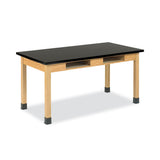 Classroom Book Compartment Science Table, 60w X 30d X 30h, Black Epoxy Resin Top, Oak Base