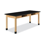 Classroom Book Compartment Science Table, 48w X 30d X 30h, Black Chemguard High Pressure Laminate (hpl) Top, Oak Base