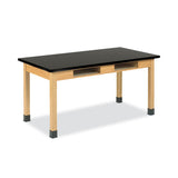 Classroom Book Compartment Science Table. 54w X 24d X 30h, Black Chemguard High Pressure Laminate (hpl) Top, Oak Base