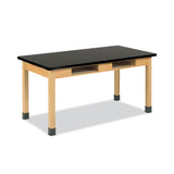 Classroom Book Compartment Science Table, 72w X 24d X 30h, Black Epoxy Resin Top, Oak Base