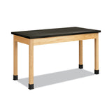 Classroom Science Table, 60w X 30d X 36h, Black High Pressure Laminate (hpl) Top, Oak Base