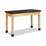 Classroom Science Table, 60w X 24d X 30h, Black Phenolic Resin Top, Oak Base