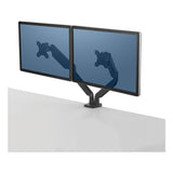 Platinum Series Dual Monitor Arm, For Monitors Up To 27", 20 Lbs Per Arm, Clamp-grommet, Black