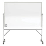 Reversible Magnetic Hygienic Porcelain Whiteboard, Satin Aluminum Frame/stand, 72 X 48, White Surface, Ships In 7-10 Bus Days