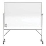 Reversible Magnetic Hygienic Porcelain Whiteboard, Satin Aluminum Frame/stand, 96 X 48, White Surface, Ships In 7-10 Bus Days