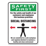 Social Distance Signs, Wall, 10 X 14, Customers And Employees Distancing Clean Environment, Humans-arrows, Green-white, 10-pk