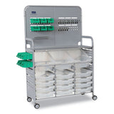 Callero Makerspace Trolley Set 01, Metal, 1 Shelf, 12 F1 Bins, 3 F2 Bins, 42.9" X 17.3" X 61.8", Silver/translucent Frost