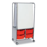 Callero Makerhub Trolley Set 01, Metal, (2) Magnetic Whiteboards, (4) F2 Deep Bins, 27.4" X 17.3" X 56.3", Silver/flame Red