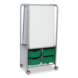 Callero Makerhub Trolley Set 01, Metal, (2) Magnetic Whiteboards, (4) F2 Deep Bins, 27.4" X 17.3" X 56.3", Silver/grass Green