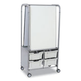 Callero Makerhub Trolley Set 01, Metal, (2) Magnetic Whiteboards, (4) F2 Deep Bins, 27.4" X 17.3" X 56.3", Silver/light Gray