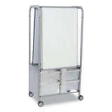 Callero Makerhub Trolley Set 01, Metal, (2) Magnetic Whiteboards, (4) F2 Deep Bins, 27.4" X 17.3" X 56.3", Silver/trans Frost