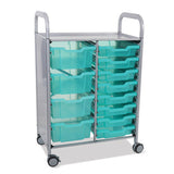 Callero Plus Shield Double Trolley Set 18, Antimicrobial, Metal, 8 F1 Bins, 4 F2 Bins, 27.4 X 17.3 X 41.5, Silver/trans Kiwi