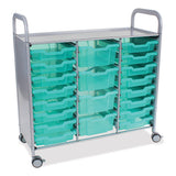 Callero Plus 3-column Trolley Set 17, Antimicrobial, Metal, 16 F1 Bins, 4 F2 Bins, 40.6" X 17.3" X 41.5", Silver/trans Kiwi