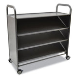 Gratnells Callero Plus Tilted Shelf Trolley, Metal, 3 Tilted Shelves, 1 Flat Shelf, 40.6" X 17.3" X 41.5", Silver