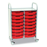 Callero Plus Double Column Trolley Set 05, Metal, 1 Shelf, 16 F1 Shallow Bins, 27.4" X 17.3" X 41.5", Silver/flame Red