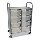 Callero Plus Double Column Trolley Set 13, Metal, 1 Shelf, 8 F2 Deep Bins, 27.4" X 17.3" X 41.5", Silver/translucent Frost