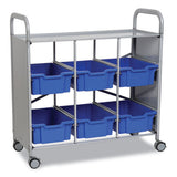 Callero Plus Treble Column Trolley Set 16, Metal, 1 Shelf, 6 F2 Deep Bins, 40.6" X 17.3" X 41.5", Silver/royal Blue