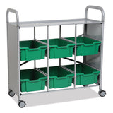 Callero Plus Treble Column Trolley Set 16, Metal, 1 Shelf, 6 F2 Deep Bins, 40.6" X 17.3" X 41.5", Silver/grass Green