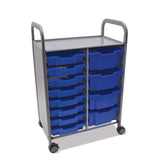 Callero Plus Double Column Trolley Set 18, Metal, 1 Shelf, 8 F1 Bins, 4 F2 Bins, 27.4" X 17.3" X 41.5", Silver/royal Blue