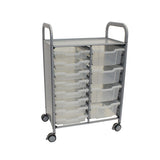 Callero Plus Double Column Trolley Set 18, Metal, 1 Shelf, 8 F1 Bins, 4 F2 Bins, 27.4" X 17.3" X 41.5", Silver/trans Frost