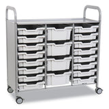 Callero Plus Treble Column Trolley Set 17, Metal, 1 Shelf, 16 F1 Bins, 4 F2 Bins, 40.6" X 17.3" X 41.5", Silver/light Gray