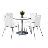 Pedestal Table With Four White Jive Series Chairs, Round, 36" Dia X 29h, Crisp Linen, Ships In 4-6 Business Days