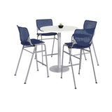 Pedestal Bistro Table With Four Navy Kool Series Barstools, Round, 36" Dia X 41h, Designer White, Ships In 4-6 Business Days