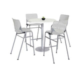 Pedestal Bistro Table With Four Light Gray Kool Series Barstools, Round, 36" Dia X 41h, Designer White, Ships In 4-6 Bus Days