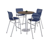 Pedestal Bistro Table With Four Navy Kool Series Barstools, Round, 36" Dia X 41h, Studio Teak, Ships In 4-6 Business Days