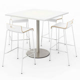 Pedestal Bistro Table With Four White Jive Series Barstools, Square, 36 X 36 X 41, Designer White, Ships In 4-6 Business Days