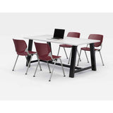 Midtown Dining Table With Four Burgundy Kool Series Chairs, 36 X 72 X 30, Designer White, Ships In 4-6 Business Days