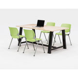 Midtown Dining Table With Four Lime Green Kool Series Chairs, 36 X 72 X 30, Kensington Maple, Ships In 4-6 Business Days