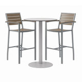 Eveleen Outdoor Bistro Patio Table, 2 Mocha Powder-coated Polymer Barstools, Round, 30" Dia X 41h, Gray,ships In 4-6 Bus Days