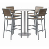 Eveleen Outdoor Bistro Patio Table W/ Four Mocha Powder-coated Polymer Barstools, Round, 41"h, Gray, Ships In 4-6 Bus Days