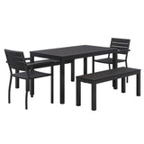 Eveleen Outdoor Patio Table W/ Two Black Powder-coated Polymer Chairs And Two Benches, 32 X 55, Gray, Ships In 4-6 Bus Days