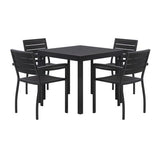 Eveleen Outdoor Patio Table With Four Black Powder-coated Polymer Chairs, Square, 35", Black, Ships In 4-6 Business Days