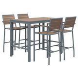 Eveleen Outdoor Bistro Patio Table With Four Mocha Powder-coated Polymer Barstools, 32 X 55, Mocha, Ships In 4-6 Bus Days