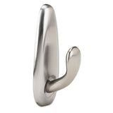 Adhesive Mount Metal Hook, Medium, Brushed Nickel Finish, 1 Hook And 2 Strips-pack