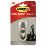 Adhesive Mount Metal Hook, Medium, Brushed Nickel Finish, 1 Hook And 2 Strips-pack