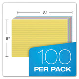 Ruled Index Cards, 5 X 8, Blue-violet-canary-green-cherry, 100-pack