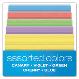 Ruled Index Cards, 5 X 8, Blue-violet-canary-green-cherry, 100-pack